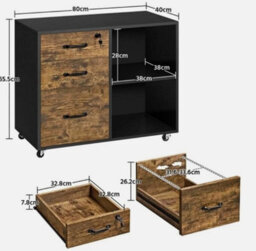 3 Drawer Mobile File Cabinet For Home & Office Vintage Lateral Filing Cabinet - thumbnail 6