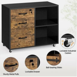 3 Drawer Mobile File Cabinet For Home & Office Vintage Lateral Filing Cabinet - thumbnail 5