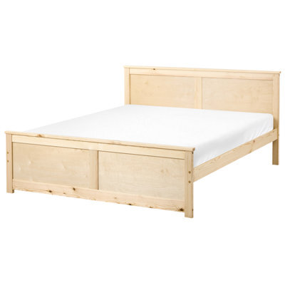 Beliani Bed Pine Wood Dauphin 140 X 200 Cm (Eu Double) Light Brown - image 1