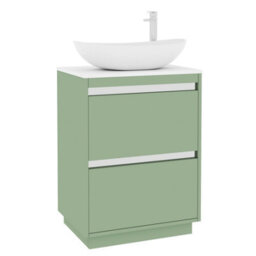 Royal Bathrooms Orion 600mm Mint Sage Floor Standing Plain White Countertop Vanity Unit 2 Drawer With Cesar Basin & Chrome Accent Trim - thumbnail 6