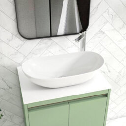Royal Bathrooms Orion 600mm Mint Sage Floor Standing Plain White Countertop Vanity Unit 2 Drawer With Cesar Basin & Chrome Accent Trim - thumbnail 5