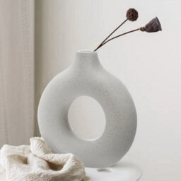Living And Home White Nordic Style Round Ceramic Vase Home Decor 18X19Cm - thumbnail 2
