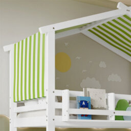 Abrihome Bunk Bed , 3Ft (90X190Cm), Kids' & Teens' Bed With Canopy, Corner Staircase & Built-In Bookshelf, White+Green - thumbnail 3