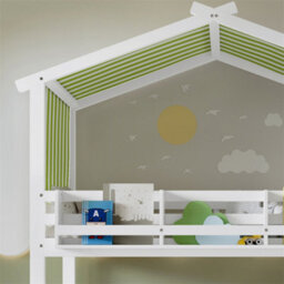 Abrihome Bunk Bed , 3Ft (90X190Cm), Kids' & Teens' Bed With Canopy, Corner Staircase & Built-In Bookshelf, White+Green - thumbnail 4
