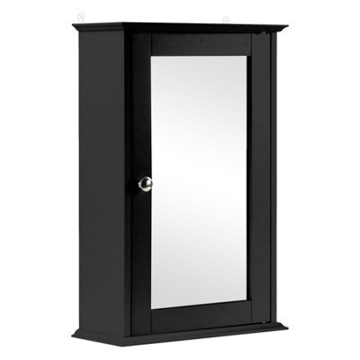 Taylor & Brown Single Door Mirrored Bathroom Cabinet Storage Cupboard Organiser Wall Mounted With Adjustable Shelf (Black) - image 1