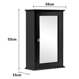 Taylor & Brown Single Door Mirrored Bathroom Cabinet Storage Cupboard Organiser Wall Mounted With Adjustable Shelf (Black) - thumbnail 7