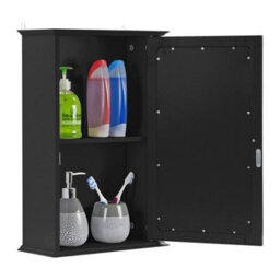 Taylor & Brown Single Door Mirrored Bathroom Cabinet Storage Cupboard Organiser Wall Mounted With Adjustable Shelf (Black) - thumbnail 5