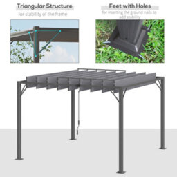 Outsunny 3 X 3(M) Outdoor Louvered Metal Pergola With Retractable Roof, Grey - thumbnail 6