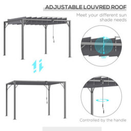 Outsunny 3 X 3(M) Outdoor Louvered Metal Pergola With Retractable Roof, Grey - thumbnail 4