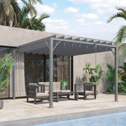 Outsunny 3 X 3(M) Outdoor Louvered Metal Pergola With Retractable Roof, Grey