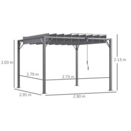 Outsunny 3 X 3(M) Outdoor Louvered Metal Pergola With Retractable Roof, Grey - thumbnail 3