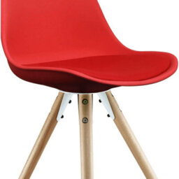 Fusion Living Soho Red Plastic Dining Chair With Pyramid Light Wood Legs - thumbnail 3