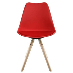 Fusion Living Soho Red Plastic Dining Chair With Pyramid Light Wood Legs - thumbnail 7
