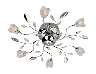 Luminosa Lighting Luminosa Cindy 6 Light Flush Multi Arm Ceiling Light Chrome, Clear Glass, G4 Bulb