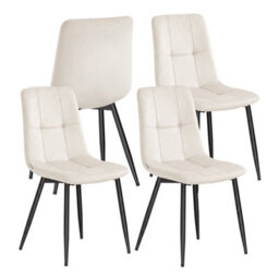 LEDREM Velvet Dining Chairs, Upholstered Kitchen Chairs, Adjustable Feet, Modern Metal Frame, Set Of 4, Cappuccino Beige - thumbnail 2