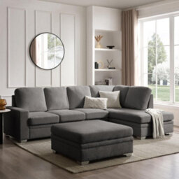 Home Detail Alana Right-Hand Facing Corner Sofa With Footstool, Dark Grey Linen - thumbnail 1