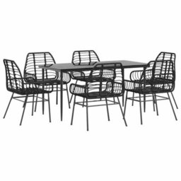 Berkfield Durable 7 Piece Garden Dining Set Black Poly Rattan Glass - thumbnail 1