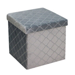 Foldable Velvet Lattice Trellis Storage Box Ottoman Cube 38Cmx38Cm For Bedroom, Living Room, Hallway - Grey - thumbnail 2