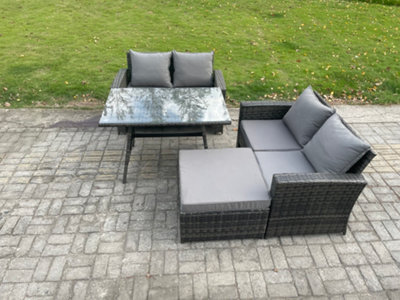 Fimous Garden Furniture Sets 4 Pieces Wicker Rattan Furniture Manual Wicker Patio Sofa Patio Conversation Set With Big Footstool - image 1