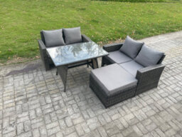 Fimous Garden Furniture Sets 4 Pieces Wicker Rattan Furniture Manual Wicker Patio Sofa Patio Conversation Set With Big Footstool - thumbnail 2