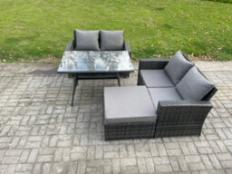 Fimous Garden Furniture Sets 4 Pieces Wicker Rattan Furniture Manual Wicker Patio Sofa Patio Conversation Set With Big Footstool - thumbnail 1