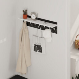 Decortie Modern 7 Hooks Wall Mounted Popy Hanger With Floating Shelf Laser-Cut Metal Surface White - thumbnail 1