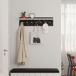 Decortie Modern 7 Hooks Wall Mounted Popy Hanger With Floating Shelf Laser-Cut Metal Surface White - thumbnail 6