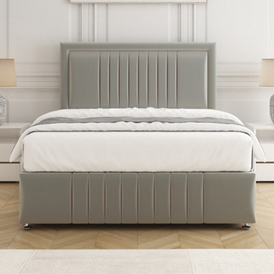 Bsspoke Lily Divan Bed Set Silver Plush Velvet 24Inch Headboard & Footboard & Mattress No Drawers In Single 4Ft 4Ft6 5Ft 6Ft - image 1