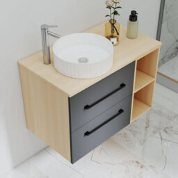 Probaty Bathrooms 790X460mm Vanity Unit Anthracite And Wood Color Mdf,wall Mounted,2 Drawers With Ceramic Basin(Wavy Patterns) - thumbnail 3
