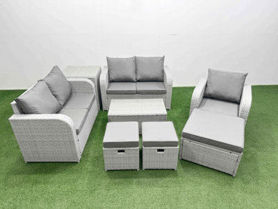 Fimous High Back Poly Rattan Garden Furniture Set Reclining Chair Loveseat Sofa Coffee Table Indoor Outdoor Set Stools Side Table - image 1