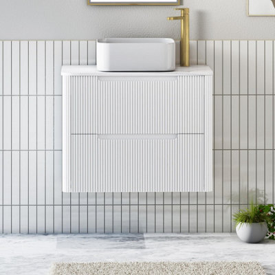 Royal Bathrooms Avenza 600mm Matt White Wall Hung Bathroom Countertop Vanity Unit 2 Drawer With Elena Basin - image 1