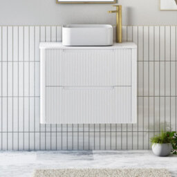 Royal Bathrooms Avenza 600mm Matt White Wall Hung Bathroom Countertop Vanity Unit 2 Drawer With Elena Basin - thumbnail 1