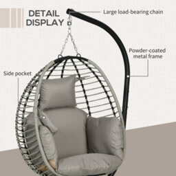 Outsunny Hanging Swing Chair W/ Thick Cushion, Hanging Chair, Grey - thumbnail 7
