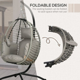 Outsunny Hanging Swing Chair W/ Thick Cushion, Hanging Chair, Grey - thumbnail 5
