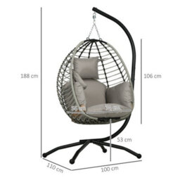 Outsunny Hanging Swing Chair W/ Thick Cushion, Hanging Chair, Grey - thumbnail 3