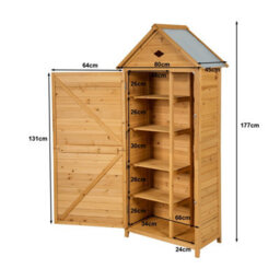 Costway Garden Shed Wooden Cabinet W/ Lockable Door 5 Shelves Galvanized Roof - thumbnail 4