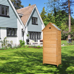 Costway Garden Shed Wooden Cabinet W/ Lockable Door 5 Shelves Galvanized Roof - thumbnail 5
