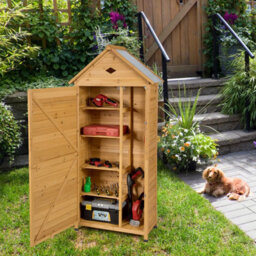 Costway Garden Shed Wooden Cabinet W/ Lockable Door 5 Shelves Galvanized Roof - thumbnail 6