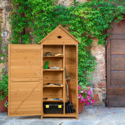 Costway Garden Shed Wooden Cabinet W/ Lockable Door 5 Shelves Galvanized Roof - thumbnail 7