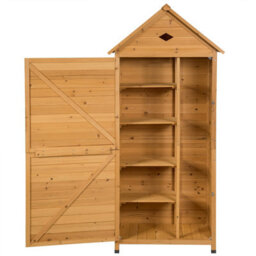 Costway Garden Shed Wooden Cabinet W/ Lockable Door 5 Shelves Galvanized Roof - thumbnail 2
