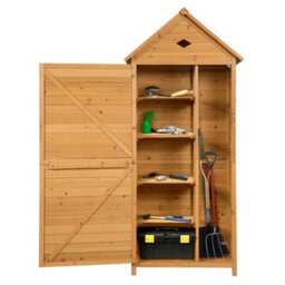 Costway Garden Shed Wooden Cabinet W/ Lockable Door 5 Shelves Galvanized Roof - thumbnail 3