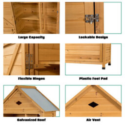 Costway Garden Shed Wooden Cabinet W/ Lockable Door 5 Shelves Galvanized Roof - thumbnail 8