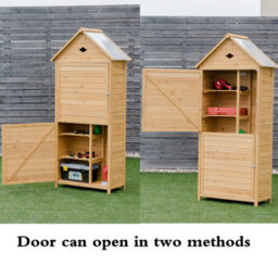 Costway Garden Shed Wooden Cabinet W/ Lockable Door 5 Shelves Galvanized Roof - thumbnail 9