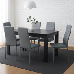 Kosy Koala Modern Charcoal Dining Table Set With 6 Grey Faux Leather Chairs Dining Room Furniture - thumbnail 1