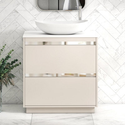 Royal Bathrooms Orion 800mm Warm Taupe Floor Standing Plain White Countertop Vanity Unit 2 Drawer With Cesar Basin & Chrome Accent Trim - image 1