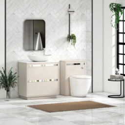 Royal Bathrooms Orion 800mm Warm Taupe Floor Standing Plain White Countertop Vanity Unit 2 Drawer With Cesar Basin & Chrome Accent Trim - thumbnail 3