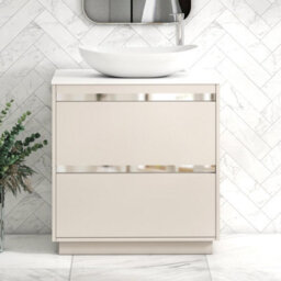 Royal Bathrooms Orion 800mm Warm Taupe Floor Standing Plain White Countertop Vanity Unit 2 Drawer With Cesar Basin & Chrome Accent Trim - thumbnail 2