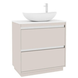 Royal Bathrooms Orion 800mm Warm Taupe Floor Standing Plain White Countertop Vanity Unit 2 Drawer With Cesar Basin & Chrome Accent Trim - thumbnail 6