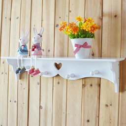 White Heart Floating Wall Shelf With Hooks Display Storage - thumbnail 3