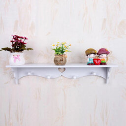 White Heart Floating Wall Shelf With Hooks Display Storage - thumbnail 1